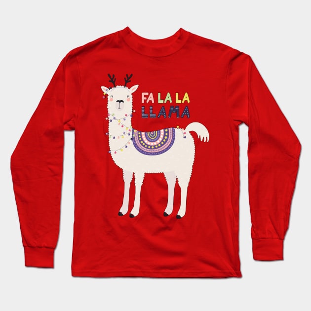 Fa La La La Llama Cute Funny Christmas Design Long Sleeve T-Shirt by PsychoDynamics